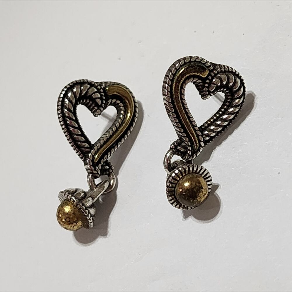 Brighton filigree silver plated Mixed Metals Heart dangle drop earrings